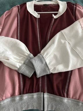 Coco and Carmen Womens Colorblock Bomber sweatshirt - Pink, White & Burgundy S/M
